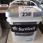LOTE 238 - 01 BALDE DE TINTA SUVINIL INTERIORES ACRÍLICO FOSCO 18L NA COR FOSCO BRANCO. (NO ESTADO) ATENÇÃO! FAZER A VISITAÇÃO ANTES DE ARREMATAR, NÃO SABEMOS SE FUNCIONA. LEILÃO NÃO TEM GARANTIA E NEM DEVOLUÇÃO, SUJEITO A POSSÍVEIS AVARIAS VISÍVEIS/OCULTAS E/OU AUSÊNCIA DE COMPONENTES.
