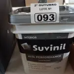 LOTE 093 - 01 BALDE DE TINTA SUVINIL INTERIORES NA COR FOSCO BRANCO 18L. (NO ESTADO) ATENÇÃO! FAZER A VISITAÇÃO ANTES DE ARREMATAR, NÃO SABEMOS SE FUNCIONA. LEILÃO NÃO TEM GARANTIA E NEM DEVOLUÇÃO, SUJEITO A POSSÍVEIS AVARIAS VISÍVEIS/OCULTAS E/OU AUSÊNCIA DE COMPONENTES.