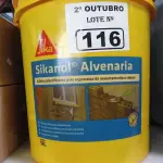 LOTE 116 - 01 BALDE DE SIKANOL ALVENARIA, ADITIVO PLASTIFICANTE PARA ARGAMASSA DE ASSENTAMENTO E REBOCO. (NO ESTADO) ATENÇÃO! FAZER A VISITAÇÃO ANTES DE ARREMATAR, NÃO SABEMOS SE FUNCIONA. LEILÃO NÃO TEM GARANTIA E NEM DEVOLUÇÃO, SUJEITO A POSSÍVEIS AVARIAS VISÍVEIS/OCULTAS E/OU AUSÊNCIA DE COMPONENTES.