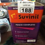 LOTE 188 - 01 LATA DE TINTA SUVINIL EXTERIORES/INTERIORES 18L NA COR FOSCO BRANCO NEVE. (NO ESTADO) ATENÇÃO! FAZER A VISITAÇÃO ANTES DE ARREMATAR, NÃO SABEMOS SE FUNCIONA. LEILÃO NÃO TEM GARANTIA E NEM DEVOLUÇÃO, SUJEITO A POSSÍVEIS AVARIAS VISÍVEIS/OCULTAS E/OU AUSÊNCIA DE COMPONENTES.