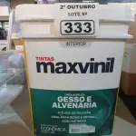 LOTE 333 - 01 BALDE DE TINTA MAXIVINIL INTERIORES NA COR FOSCO BRANCO NEVE. (NO ESTADO) ATENÇÃO! FAZER A VISITAÇÃO ANTES DE ARREMATAR, NÃO SABEMOS SE FUNCIONA. LEILÃO NÃO TEM GARANTIA E NEM DEVOLUÇÃO, SUJEITO A POSSÍVEIS AVARIAS VISÍVEIS/OCULTAS E/OU AUSÊNCIA DE COMPONENTES.