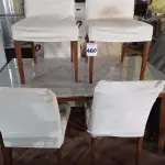 LOTE 460 - 01 MESA EM MADEIRA COM TAMPO OFF WHITE E 06 CADEIRAS ESTOFADAS. (NO ESTADO) ATENÇÃO! FAZER A VISITAÇÃO ANTES DE ARREMATAR, NÃO SABEMOS SE FUNCIONA. LEILÃO NÃO TEM GARANTIA E NEM DEVOLUÇÃO, SUJEITO A POSSÍVEIS AVARIAS VISÍVEIS/OCULTAS E/OU AUSÊNCIA DE COMPONENTES.