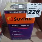 LOTE 226 - 01 LATA DE TINTA SUVINIL INTERIORES/EXTERIORES 18L NA COR FOSCO BRANCO NEVE. (NO ESTADO) ATENÇÃO! FAZER A VISITAÇÃO ANTES DE ARREMATAR, NÃO SABEMOS SE FUNCIONA. LEILÃO NÃO TEM GARANTIA E NEM DEVOLUÇÃO, SUJEITO A POSSÍVEIS AVARIAS VISÍVEIS/OCULTAS E/OU AUSÊNCIA DE COMPONENTES.