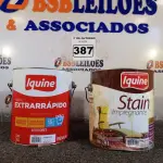 LOTE 387 - 02 GALÕES DE VERNIZ IQUINE 3,6L SENDO 01 INCOLOR E OUTRO IMBUIA. (NO ESTADO) ATENÇÃO! FAZER A VISITAÇÃO ANTES DE ARREMATAR, NÃO SABEMOS SE FUNCIONA. LEILÃO NÃO TEM GARANTIA E NEM DEVOLUÇÃO, SUJEITO A POSSÍVEIS AVARIAS VISÍVEIS/OCULTAS E/OU AUSÊNCIA DE COMPONENTES.