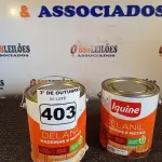LOTE 403 - 02 GALÕES DE ESMALTE IQUINE MADEIRA E METAIS 3,6L SENDO 01 NA COR MARROM TABACO. (NO ESTADO) ATENÇÃO! FAZER A VISITAÇÃO ANTES DE ARREMATAR, NÃO SABEMOS SE FUNCIONA. LEILÃO NÃO TEM GARANTIA E NEM DEVOLUÇÃO, SUJEITO A POSSÍVEIS AVARIAS VISÍVEIS/OCULTAS E/OU AUSÊNCIA DE COMPONENTES.