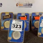 LOTE 323 - 06 SPOTS COMPLETO 6W LED REDONDO 3000K GOLDEN. (NO ESTADO) ATENÇÃO! FAZER A VISITAÇÃO ANTES DE ARREMATAR, NÃO SABEMOS SE FUNCIONA. LEILÃO NÃO TEM GARANTIA E NEM DEVOLUÇÃO, SUJEITO A POSSÍVEIS AVARIAS VISÍVEIS/OCULTAS E/OU AUSÊNCIA DE COMPONENTES.