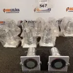 LOTE 567 - 10 LUMINÁRIAS DE EMBUTIR. (NO ESTADO) ATENÇÃO! FAZER A VISITAÇÃO ANTES DE ARREMATAR, NÃO SABEMOS SE FUNCIONA. LEILÃO NÃO TEM GARANTIA E NEM DEVOLUÇÃO, SUJEITO A POSSÍVEIS AVARIAS VISÍVEIS/OCULTAS E/OU AUSÊNCIA DE COMPONENTES.