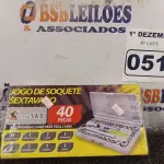 LOTE 051 - 01 JOGO DE SOQUETE SEXTAVADO 40 PEÇAS. (NO ESTADO) ATENÇÃO! FAZER A VISITAÇÃO ANTES DE ARREMATAR, NÃO SABEMOS SE FUNCIONA. LEILÃO NÃO TEM GARANTIA E NEM DEVOLUÇÃO, SUJEITO A POSSÍVEIS AVARIAS VISÍVEIS/OCULTAS E/OU AUSÊNCIA DE COMPONENTES.