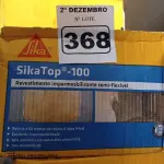 LOTE 368 - 02 CAIXAS DE SIKA TOP-100, REVESTIMENTO IMPERMEABILIZANTE SEMI-FLEXIVEL 18KG. (NO ESTADO) ATENÇÃO! FAZER A VISITAÇÃO ANTES DE ARREMATAR, NÃO SABEMOS SE FUNCIONA. LEILÃO NÃO TEM GARANTIA E NEM DEVOLUÇÃO, SUJEITO A POSSÍVEIS AVARIAS VISÍVEIS/OCULTAS E/OU AUSÊNCIA DE COMPONENTES.