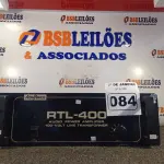 LOTE 084 - 01 AMPLIFICADOR DE ÁUDIO POWER RTL400.(NO ESTADO) ATENÇÃO! FAZER A VISITAÇÃO ANTES DE ARREMATAR, NÃO SABEMOS SE FUNCIONA. LEILÃO NÃO TEM GARANTIA E NEM DEVOLUÇÃO, SUJEITO A POSSÍVEIS AVARIAS VISÍVEIS/OCULTAS E/OU AUSÊNCIA DE COMPONENTES.