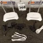 LOTE 368 - 02 ROTEADORES TP-LINK COM CABO E FONTE. (NO ESTADO) ATENÇÃO! FAZER A VISITAÇÃO ANTES DE ARREMATAR, NÃO SABEMOS SE FUNCIONA. LEILÃO NÃO TEM GARANTIA E NEM DEVOLUÇÃO, SUJEITO A POSSÍVEIS AVARIAS VISÍVEIS/OCULTAS E/OU AUSÊNCIA DE COMPONENTES.