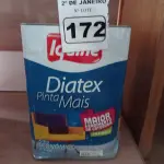 LOTE 172 - 01 LATA DE TINTA IQUINE DIATEX PINTA MAIS 18L FOSCO BASE “P”. (NO ESTADO) ATENÇÃO! FAZER A VISITAÇÃO ANTES DE ARREMATAR, NÃO SABEMOS SE FUNCIONA. LEILÃO NÃO TEM GARANTIA E NEM DEVOLUÇÃO, SUJEITO A POSSÍVEIS AVARIAS VISÍVEIS/OCULTAS E/OU AUSÊNCIA DE COMPONENTES.
