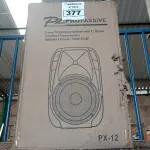 LOTE 377 - 01 CAIXA DE SOM PZ PROPASSIVE PX-12. (NO ESTADO) ATENÇÃO! FAZER A VISITAÇÃO ANTES DE ARREMATAR, NÃO SABEMOS SE FUNCIONA. LEILÃO NÃO TEM GARANTIA E NEM DEVOLUÇÃO, SUJEITO A POSSÍVEIS AVARIAS VISÍVEIS/OCULTAS E/OU AUSÊNCIA DE COMPONENTES.