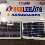 LOTE 415 - 02 PAINÉIS SOLARES 18V 10W. (NO ESTADO) ATENÇÃO! FAZER A VISITAÇÃO ANTES DE ARREMATAR, NÃO SABEMOS SE FUNCIONA. LEILÃO NÃO TEM GARANTIA E NEM DEVOLUÇÃO, SUJEITO A POSSÍVEIS AVARIAS VISÍVEIS/OCULTAS E/OU AUSÊNCIA DE COMPONENTES.