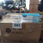 LOTE 283 - 01 CAIXA COM APROXIMADAMENTE 2.000 MASCARAS DESCARTÁVEIS. (NO ESTADO) ATENÇÃO! FAZER A VISITAÇÃO ANTES DE ARREMATAR, NÃO SABEMOS SE FUNCIONA. LEILÃO NÃO TEM GARANTIA E NEM DEVOLUÇÃO, SUJEITO A POSSÍVEIS AVARIAS VISÍVEIS/OCULTAS E/OU AUSÊNCIA DE COMPONENTES.