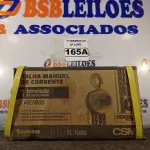 LOTE 165 - 01 TALHA MANUAL DE CORRENTE 1 TONELADA DE CAPACIDADE E 05 METROS MODELO: TC1000 CSM RENTAL PRO. (NOVO) (NO ESTADO) ATENÇÃO! FAZER A VISITAÇÃO ANTES DE ARREMATAR, NÃO SABEMOS SE FUNCIONA. LEILÃO NÃO TEM GARANTIA E NEM DEVOLUÇÃO, SUJEITO A POSSÍVEIS AVARIAS VISÍVEIS/OCULTAS E/OU AUSÊNCIA DE COMPONENTES.
