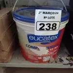 LOTE 238 - 01 BALDE DE TEXTURA EUCATEX 23KG. (NO ESTADO) ATENÇÃO! FAZER A VISITAÇÃO ANTES DE ARREMATAR, NÃO SABEMOS SE FUNCIONA. LEILÃO NÃO TEM GARANTIA E NEM DEVOLUÇÃO, SUJEITO A POSSÍVEIS AVARIAS VISÍVEIS/OCULTAS E/OU AUSÊNCIA DE COMPONENTES.