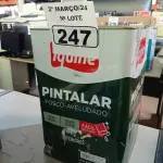 LOTE 247 - 01 LATA DE TINTA IQUINE PINTALAR FOSCO AVELUDADO 18L NA COR VERDE PISCINA. (NO ESTADO) ATENÇÃO! FAZER A VISITAÇÃO ANTES DE ARREMATAR, NÃO SABEMOS SE FUNCIONA. LEILÃO NÃO TEM GARANTIA E NEM DEVOLUÇÃO, SUJEITO A POSSÍVEIS AVARIAS VISÍVEIS/OCULTAS E/OU AUSÊNCIA DE COMPONENTES.