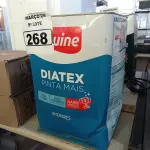 LOTE 268 - 01 LATA DE TINTA IQUINE DIATEX PINTA MAIS 18L FOSCO AVELUDADO NA COR PEROLA. (NO ESTADO) ATENÇÃO! FAZER A VISITAÇÃO ANTES DE ARREMATAR, NÃO SABEMOS SE FUNCIONA. LEILÃO NÃO TEM GARANTIA E NEM DEVOLUÇÃO, SUJEITO A POSSÍVEIS AVARIAS VISÍVEIS/OCULTAS E/OU AUSÊNCIA DE COMPONENTES.