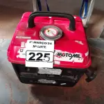 LOTE 225 - 01 GERADOR MOTOMIL A GASOLINA. (NO ESTADO) ATENÇÃO! FAZER A VISITAÇÃO ANTES DE ARREMATAR, NÃO SABEMOS SE FUNCIONA. LEILÃO NÃO TEM GARANTIA E NEM DEVOLUÇÃO, SUJEITO A POSSÍVEIS AVARIAS VISÍVEIS/OCULTAS E/OU AUSÊNCIA DE COMPONENTES.