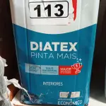 LOTE 113 - 01 LATA DE TINTA IQUINE DIATEX PINTA MAIS 18L FOSCO BASE “P”. (NO ESTADO) ATENÇÃO! FAZER A VISITAÇÃO ANTES DE ARREMATAR, NÃO SABEMOS SE FUNCIONA. LEILÃO NÃO TEM GARANTIA E NEM DEVOLUÇÃO, SUJEITO A POSSÍVEIS AVARIAS VISÍVEIS/OCULTAS E/OU AUSÊNCIA DE COMPONENTES.