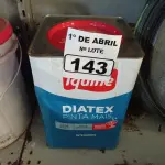 LOTE 143 - 01 LATA DE TINTA IQUINE DIATEX PINTA MAIS FOSCO AVELUDADO 18L NA COR MARACUJÁ. (NO ESTADO) ATENÇÃO! FAZER A VISITAÇÃO ANTES DE ARREMATAR, NÃO SABEMOS SE FUNCIONA. LEILÃO NÃO TEM GARANTIA E NEM DEVOLUÇÃO, SUJEITO A POSSÍVEIS AVARIAS VISÍVEIS/OCULTAS E/OU AUSÊNCIA DE COMPONENTES.