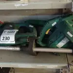 LOTE 230 - 02 PODADORES ELÉTRICOS MARCA BOSCH E 01 ROÇADEIRA DE GRAMA PARA RETIRADA DE PEÇAS. (NO ESTADO) ATENÇÃO! FAZER A VISITAÇÃO ANTES DE ARREMATAR, NÃO SABEMOS SE FUNCIONA. LEILÃO NÃO TEM GARANTIA E NEM DEVOLUÇÃO, SUJEITO A POSSÍVEIS AVARIAS VISÍVEIS/OCULTAS E/OU AUSÊNCIA DE COMPONENTES.