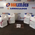 LOTE 264 - 04 GALÕES DE DESINFETANTE PARA INDÚSTRIA ALIMENTÍCIA E AFINS, EXCLUSIVAMENTE PARA USO PROFISSIONAL. CADA GALÃO CONTÉM 5 LITROS. (NO ESTADO) ATENÇÃO! FAZER A VISITAÇÃO ANTES DE ARREMATAR, NÃO SABEMOS SE FUNCIONA. LEILÃO NÃO TEM GARANTIA E NEM DEVOLUÇÃO, SUJEITO A POSSÍVEIS AVARIAS VISÍVEIS/OCULTAS E/OU AUSÊNCIA DE COMPONENTES.