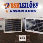 LOTE 203 - 02 PLACAS SOLARES 18V 10W. (NO ESTADO) ATENÇÃO! FAZER A VISITAÇÃO ANTES DE ARREMATAR, NÃO SABEMOS SE FUNCIONA. LEILÃO NÃO TEM GARANTIA E NEM DEVOLUÇÃO, SUJEITO A POSSÍVEIS AVARIAS VISÍVEIS/OCULTAS E/OU AUSÊNCIA DE COMPONENTES.