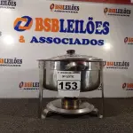LOTE 153 - 01 RECHAUD 08 LITROS REDONDO. (NO ESTADO) ATENÇÃO! FAZER A VISITAÇÃO ANTES DE ARREMATAR, NÃO SABEMOS SE FUNCIONA. LEILÃO NÃO TEM GARANTIA E NEM DEVOLUÇÃO, SUJEITO A POSSÍVEIS AVARIAS VISÍVEIS/OCULTAS E/OU AUSÊNCIA DE COMPONENTES.