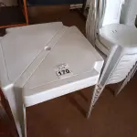 LOTE 170 - 02 JOGOS DE MESAS QUADRADAS DE PLÁSTICO NA COR BRANCA. (NO ESTADO) ATENÇÃO! FAZER A VISITAÇÃO ANTES DE ARREMATAR, NÃO SABEMOS SE FUNCIONA. LEILÃO NÃO TEM GARANTIA E NEM DEVOLUÇÃO, SUJEITO A POSSÍVEIS AVARIAS VISÍVEIS/OCULTAS E/OU AUSÊNCIA DE COMPONENTES.