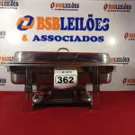 LOTE 362 - 01 RECHAUD 02 CUBAS QUADRADO 09 LITROS MARCA PRIMO EM INOX. (NO ESTADO) ATENÇÃO! FAZER A VISITAÇÃO ANTES DE ARREMATAR, NÃO SABEMOS SE FUNCIONA. LEILÃO NÃO TEM GARANTIA E NEM DEVOLUÇÃO, SUJEITO A POSSÍVEIS AVARIAS VISÍVEIS/OCULTAS E/OU AUSÊNCIA DE COMPONENTES.