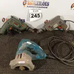 LOTE 245 - 02 FURADEIRAS E 01 MAKITA. (NO ESTADO) ATENÇÃO! FAZER A VISITAÇÃO ANTES DE ARREMATAR, NÃO SABEMOS SE FUNCIONA. LEILÃO NÃO TEM GARANTIA E NEM DEVOLUÇÃO, SUJEITO A POSSÍVEIS AVARIAS VISÍVEIS/OCULTAS E/OU AUSÊNCIA DE COMPONENTES.