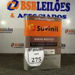 LOTE 275 - 01 LATA DE TINTA TEXTURATTO PREMIUM EFEITO RÚSTICO EXTERIOR/INTERIOR SUVINIL 25KG. (NO ESTADO) ATENÇÃO! FAZER A VISITAÇÃO ANTES DE ARREMATAR, NÃO SABEMOS SE FUNCIONA. LEILÃO NÃO TEM GARANTIA E NEM DEVOLUÇÃO, SUJEITO A POSSÍVEIS AVARIAS VISÍVEIS/OCULTAS E/OU AUSÊNCIA DE COMPONENTES.