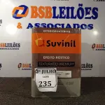 LOTE 235 - 01 LATA DE TINTA TEXTURATTO PREMIUM EFEITO RÚSTICO EXTERIOR/INTERIOR SUVINIL 25KG. (NO ESTADO) ATENÇÃO! FAZER A VISITAÇÃO ANTES DE ARREMATAR, NÃO SABEMOS SE FUNCIONA. LEILÃO NÃO TEM GARANTIA E NEM DEVOLUÇÃO, SUJEITO A POSSÍVEIS AVARIAS VISÍVEIS/OCULTAS E/OU AUSÊNCIA DE COMPONENTES.