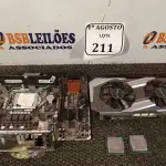 LOTE 211 - 01 PLACA MÃE DDR4 MAIS MEMÓRIA DE 4GB, PLACA DE VÍDEO 6GB, 02 PROCESSADORES I3 4ª GERAÇÃO. (NO ESTADO) ATENÇÃO! FAZER A VISITAÇÃO ANTES DE ARREMATAR, NÃO SABEMOS SE FUNCIONA. LEILÃO NÃO TEM GARANTIA E NEM DEVOLUÇÃO, SUJEITO A POSSÍVEIS AVARIAS VISÍVEIS/OCULTAS E/OU AUSÊNCIA DE COMPONENTES.