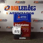 LOTE 072 - 01 LATA DE TINTA METALATEX ACETINADO DE 16 LITROS DE COR GELO BRANCO NEVE. (NO ESTADO) ATENÇÃO! FAZER A VISITAÇÃO ANTES DE ARREMATAR, NÃO SABEMOS SE FUNCIONA. LEILÃO NÃO TEM GARANTIA E NEM DEVOLUÇÃO, SUJEITO A POSSÍVEIS AVARIAS VISÍVEIS/OCULTAS E/OU AUSÊNCIA DE COMPONENTES.
