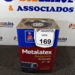 LOTE 169 - 01 LATA DE TINTA METALATEX ACETINADO DE 16 LITROS DE COR GELO BRANCO NEVE. (NO ESTADO) ATENÇÃO! FAZER A VISITAÇÃO ANTES DE ARREMATAR, NÃO SABEMOS SE FUNCIONA. LEILÃO NÃO TEM GARANTIA E NEM DEVOLUÇÃO, SUJEITO A POSSÍVEIS AVARIAS VISÍVEIS/OCULTAS E/OU AUSÊNCIA DE COMPONENTES.