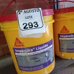 LOTE 293 - 02 BALDES DE IMPERSIKA LÍQUIDO ADITIVO PLASTIFICANTE PARA ARGAMASSA DE ASSENTAMENTO E REBOCO, 18 LITROS CADA. (NO ESTADO) ATENÇÃO! FAZER A VISITAÇÃO ANTES DE ARREMATAR, NÃO SABEMOS SE FUNCIONA. LEILÃO NÃO TEM GARANTIA E NEM DEVOLUÇÃO, SUJEITO A POSSÍVEIS AVARIAS VISÍVEIS/OCULTAS E/OU AUSÊNCIA DE COMPONENTES.