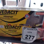 LOTE 277 - 02 VEDACIT ARGAMASSA POLIMÉRICA IMPERMEÁVEL 12KGS CADA. (NO ESTADO) ATENÇÃO! FAZER A VISITAÇÃO ANTES DE ARREMATAR, NÃO SABEMOS SE FUNCIONA. LEILÃO NÃO TEM GARANTIA E NEM DEVOLUÇÃO, SUJEITO A POSSÍVEIS AVARIAS VISÍVEIS/OCULTAS E/OU AUSÊNCIA DE COMPONENTES.