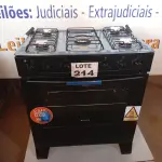 LOTE 214 - 01 - FOGÃO 5 BOCAS PRETO COM MESA INOX ATLAS MÔNACO PLUS BIVOLT (NO ESTADO, NÃO SABEMOS SE FUNCIONA. LEILÃO NÃO TEM GARANTIA E NEM DEVOLUÇÃO, SUJEITO A POSSÍVEIS AVARIAS VISÍVEIS/OCULTAS E/OU AUSÊNCIA DE COMPONENTES)