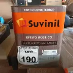 LOTE 190 - 01 LATA DE TINTA SUVINIL EFEITO RUSTICO TEXTURIZADO PRETO 25KG. (NO ESTADO) ATENÇÃO! FAZER A VISITAÇÃO ANTES DE ARREMATAR, NÃO SABEMOS SE FUNCIONA. LEILÃO NÃO TEM GARANTIA E NEM DEVOLUÇÃO, SUJEITO A POSSÍVEIS AVARIAS VISÍVEIS/OCULTAS E/OU AUSÊNCIA DE COMPONENTES.