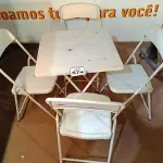 LOTE 574 - 01 MESA DE FERRO COM 04 CADEIRAS. (NO ESTADO) ATENÇÃO! FAZER A VISITAÇÃO ANTES DE ARREMATAR, NÃO SABEMOS SE FUNCIONA. LEILÃO NÃO TEM GARANTIA E NEM DEVOLUÇÃO, SUJEITO A POSSÍVEIS AVARIAS VISÍVEIS/OCULTAS E/OU AUSÊNCIA DE COMPONENTES.