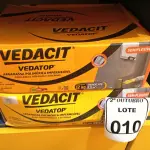 LOTE 010 - 02 CAIXAS DE VEDACIT ARGAMASSA POLIMÉRICA IMPERMEÁVEL. (NO ESTADO) ATENÇÃO! FAZER A VISITAÇÃO ANTES DE ARREMATAR, NÃO SABEMOS SE FUNCIONA. LEILÃO NÃO TEM GARANTIA E NEM DEVOLUÇÃO, SUJEITO A POSSÍVEIS AVARIAS VISÍVEIS/OCULTAS E/OU AUSÊNCIA DE COMPONENTES.