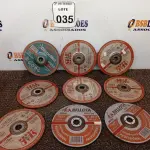 LOTE 035 - 10 DISCOS DE DESBASTE DIVERSOS. (NO ESTADO) ATENÇÃO! FAZER A VISITAÇÃO ANTES DE ARREMATAR, NÃO SABEMOS SE FUNCIONA. LEILÃO NÃO TEM GARANTIA E NEM DEVOLUÇÃO, SUJEITO A POSSÍVEIS AVARIAS VISÍVEIS/OCULTAS E/OU AUSÊNCIA DE COMPONENTES.