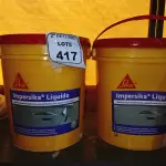 LOTE 417 - 02 BALDES DE IMPERSIKA LIQUIDO ADITIVO IMPERMEABILIZANTE E PLASTIFICANTE P REBOCO E ARGAMASSA DE 18L CADA. (NO ESTADO) ATENÇÃO! FAZER A VISITAÇÃO ANTES DE ARREMATAR, NÃO SABEMOS SE FUNCIONA. LEILÃO NÃO TEM GARANTIA E NEM DEVOLUÇÃO, SUJEITO A POSSÍVEIS AVARIAS VISÍVEIS/OCULTAS E/OU AUSÊNCIA DE COMPONENTES.