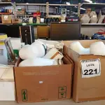 LOTE 221 - 01 LOTE COM VÁRIAS LUMINÁRIAS E MATERIAIS ELÉTRICOS DIVERSOS. (NO ESTADO) ATENÇÃO! FAZER A VISITAÇÃO ANTES DE ARREMATAR, NÃO SABEMOS SE FUNCIONA. LEILÃO NÃO TEM GARANTIA E NEM DEVOLUÇÃO, SUJEITO A POSSÍVEIS AVARIAS VISÍVEIS/OCULTAS E/OU AUSÊNCIA DE COMPONENTES.