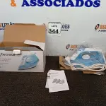 LOTE 344 - 01 FERRO A VAPOR P/ PASSAR ROUPAS ELECTROLUX COR BRANCA C/AZUL (NOVO). (NO ESTADO) ATENÇÃO! FAZER A VISITAÇÃO ANTES DE ARREMATAR, NÃO SABEMOS SE FUNCIONA. LEILÃO NÃO TEM GARANTIA E NEM DEVOLUÇÃO, SUJEITO A POSSÍVEIS AVARIAS VISÍVEIS/OCULTAS E/OU AUSÊNCIA DE COMPONENTES.
