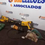 LOTE 502 - 02 SERRAS SABRE MARCA DEWALT MODELO DC385-BR S/BATERIA, 01 LIXADEIRA, 01 FURADEIRA E 01 MAKITA P/RETIRADA DE PEÇAS. (NO ESTADO) ATENÇÃO! FAZER A VISITAÇÃO ANTES DE ARREMATAR, NÃO SABEMOS SE FUNCIONA. LEILÃO NÃO TEM GARANTIA E NEM DEVOLUÇÃO, SUJEITO A POSSÍVEIS AVARIAS VISÍVEIS/OCULTAS E/OU AUSÊNCIA DE COMPONENTES.