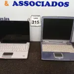 LOTE 315 - 02 NOTEBOOKS MARCAS E MODELOS DIVERSOS P/RETIRADA DE PEÇAS. (NO ESTADO) ATENÇÃO! FAZER A VISITAÇÃO ANTES DE ARREMATAR, NÃO SABEMOS SE FUNCIONA. LEILÃO NÃO TEM GARANTIA E NEM DEVOLUÇÃO, SUJEITO A POSSÍVEIS AVARIAS VISÍVEIS/OCULTAS E/OU AUSÊNCIA DE COMPONENTES.